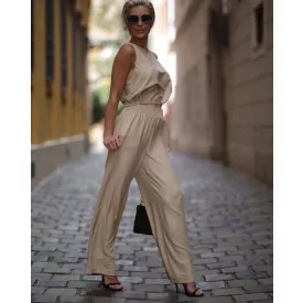 Envy nadrág gumis derekú bőszárú bézs