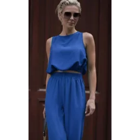 Envy felső croptop gumis aljú királykék