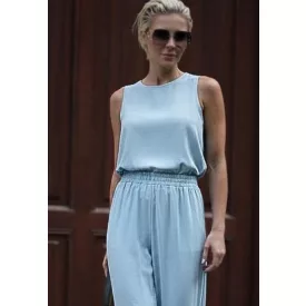 Envy felső croptop gumis aljú babakék vászon