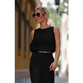 Envy felső croptop gumis aljú fekete