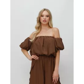 Envy crop top Ejtett vállú, gumis ujjú csoki