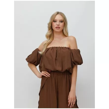 Envy crop top Ejtett vállú, gumis ujjú csoki