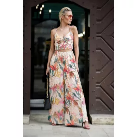 Envy szett crop top bőszárú nadrággal leveles