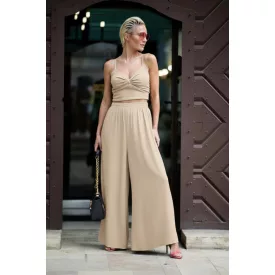 Envy szett crop top bőszárú nadrággal bézs