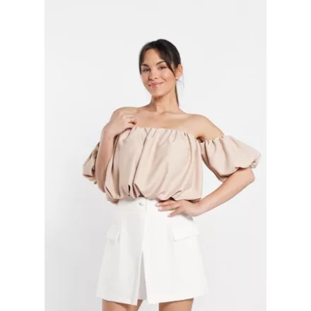Envy crop top Ejtett vállú, gumis ujjú bézs