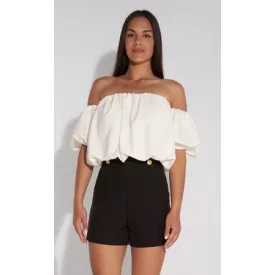 Envy crop top Ejtett vállú, gumis ujjú ekrü