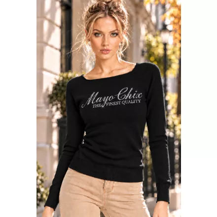 Mayo Chix new York pulóver kötött/dombor csili fekete