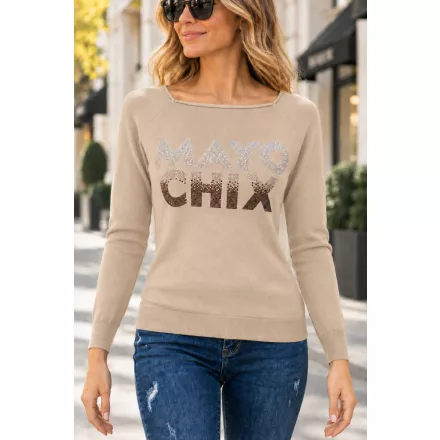 Mayo Chix New York pulóver kötött/ nagy csili átmenetes bézs