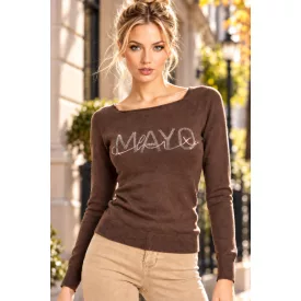   Mayo Chix New York pulóver kötött/ nagy csili strassz MAYO csokoládé