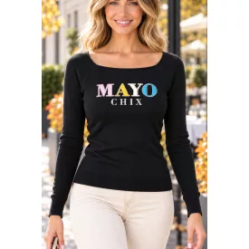   Mayo Chix New York pulóver kötött/ dombor fólia színes felirat fekete