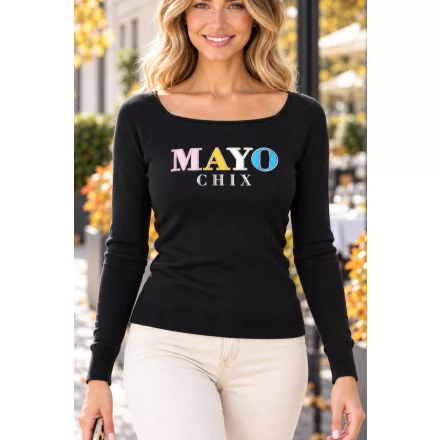 Mayo Chix New York pulóver kötött/ dombor fólia színes felirat fekete
