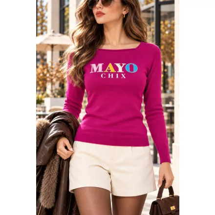 Mayo Chix New York pulóver kötött/ dombor fólia színes felirat ciklámen