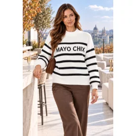 Mayo CHix Macy pulóver csíkos kötött/intarzia fehér