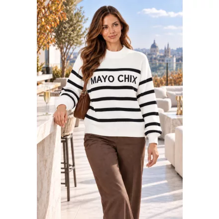 Mayo CHix Macy pulóver csíkos kötött/intarzia fehér