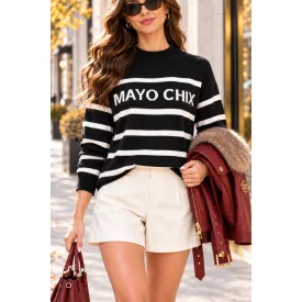 Mayo CHix Macy pulóver csíkos kötött/intarzia fekete