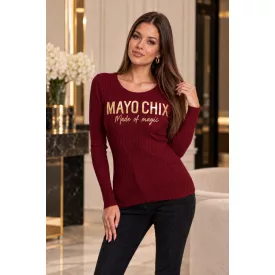   Mayo Chix Pax pulóver bordás kötött/dombor fólia made of magic bordó