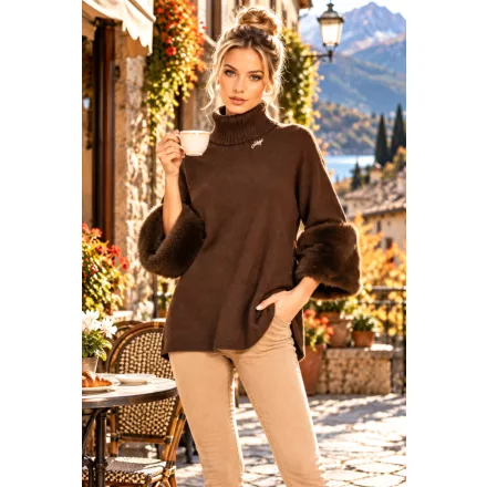 Mayo Chix Bespoke garbó kötött/ szőrös ujjú csokoládé